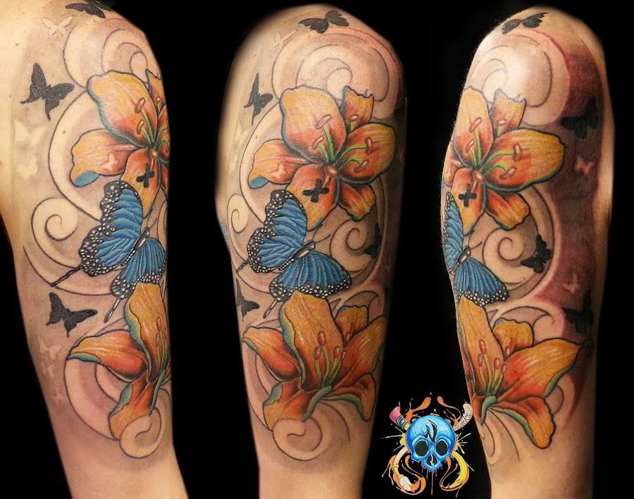 Full color floral sleeve tattoo